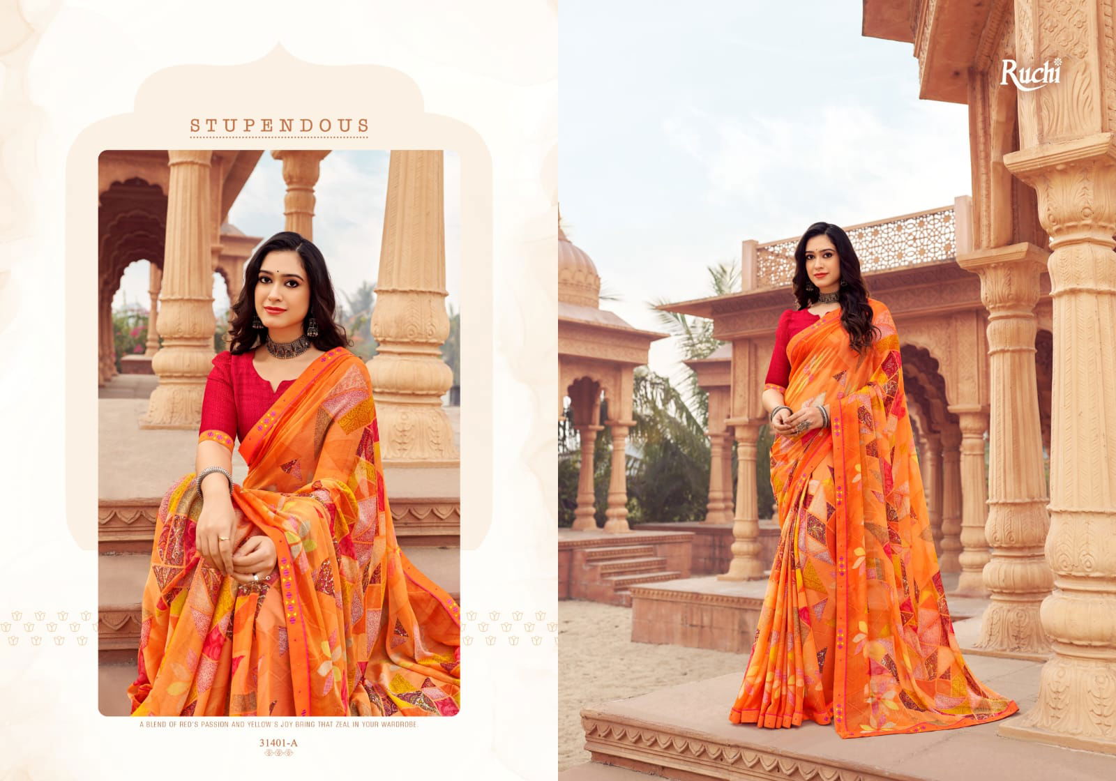 Vanilla Vol 6 By Ruchi Swarovski Border Printed Chiffon Sarees Wholesale Shop In Surat
